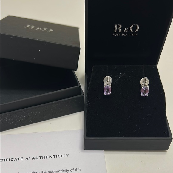 Ruby and Oscar Amethyst & CZ Simplicity Drop Earrings in Sterling Silver NEW